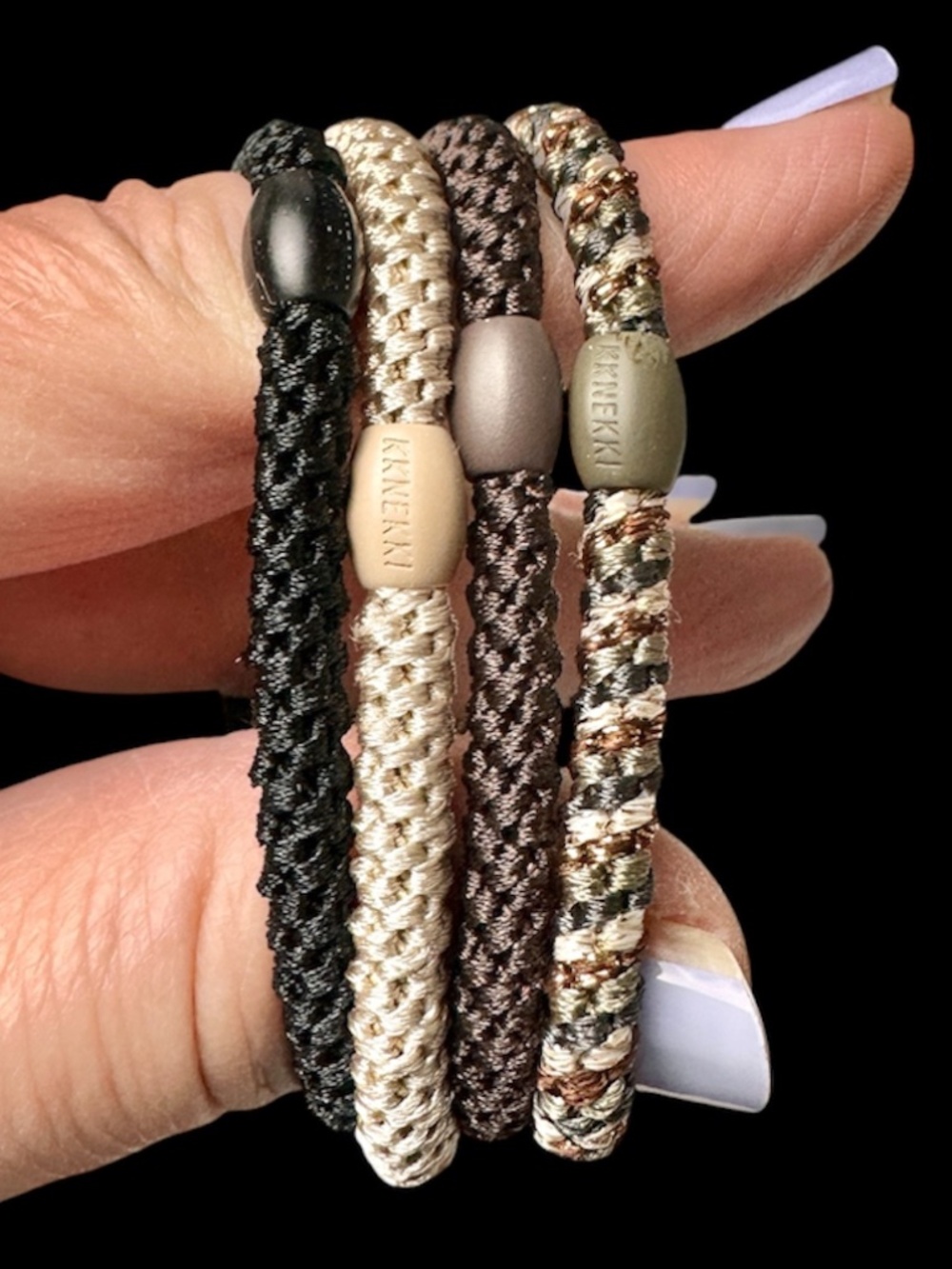 NWT KKNEKKI  Authentic Luxury Hair Ties: Slim 4-Bundle Black,Camo,Neutral,Brown